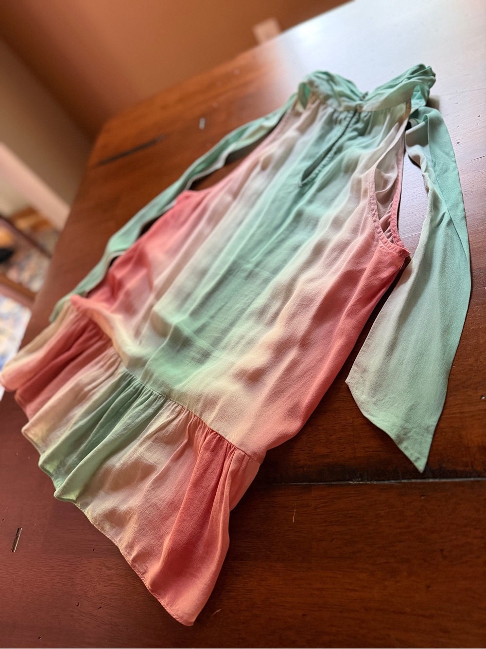 Parker Mint Green and Coral Ombre Tie-Neck Sleeveless Top NWOT Mint Condition